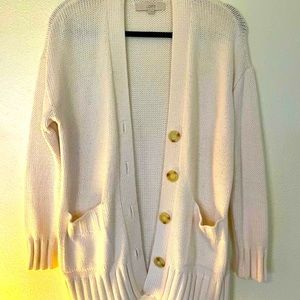 LOFT Cream Button-Front Open Knit Cardigan